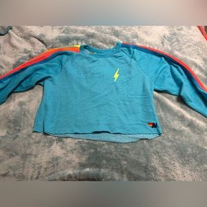 Aviator Nation CROPPED CREW SWEATSHIRT - OCEAN // NEON STRIPES Size Medium